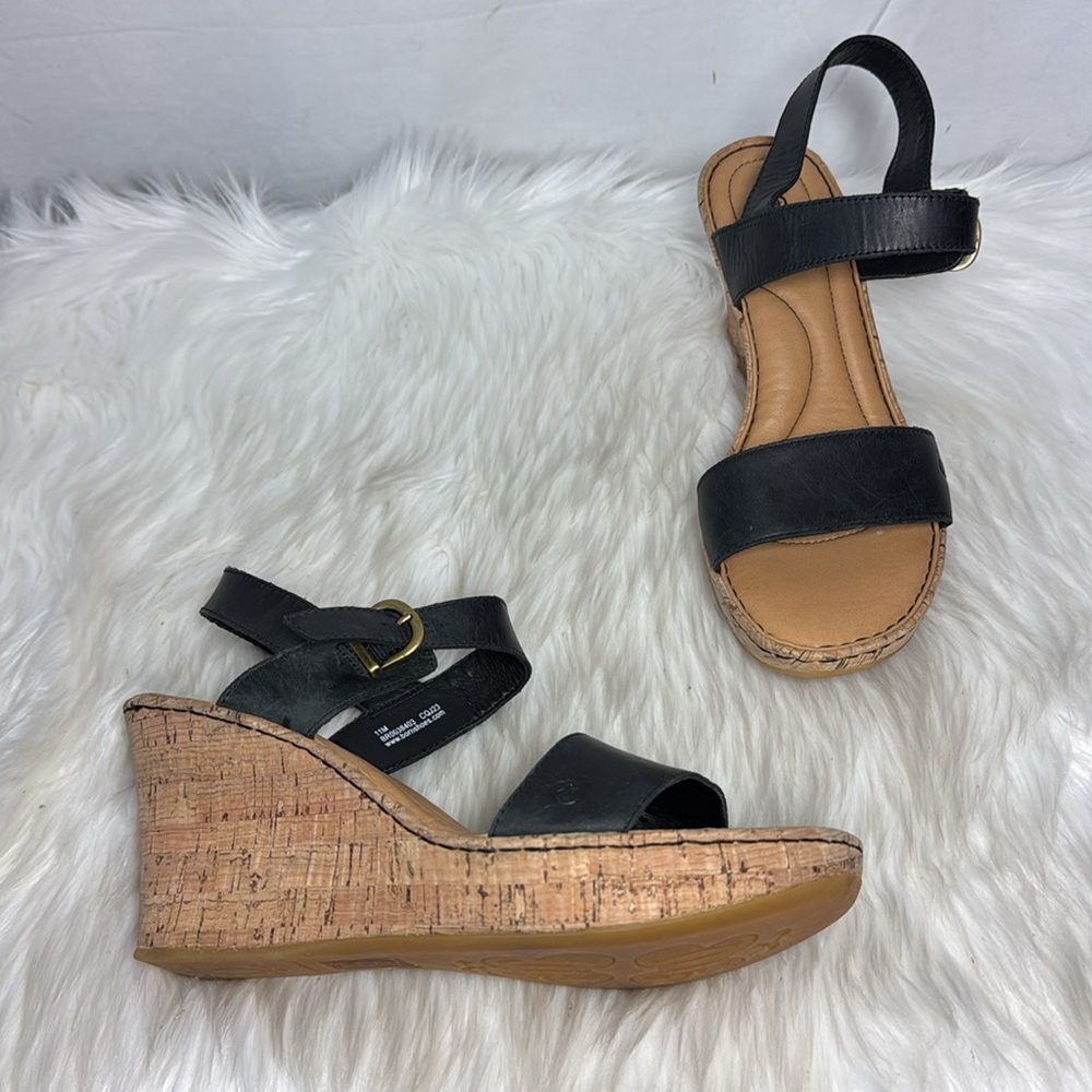 Born Lenore Women's NWOT Black Cork‎ Sole Wedge Sandals Sz 11
